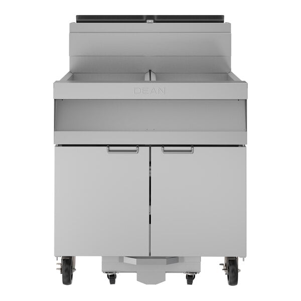 Dean by Frymaster PowerRunner 4FPRG50T Liquid Propane Floor Fryer with (4) 50 lb. Fry pots, Thermatron Controller, and Built-In Filtration - 480,000 BTU