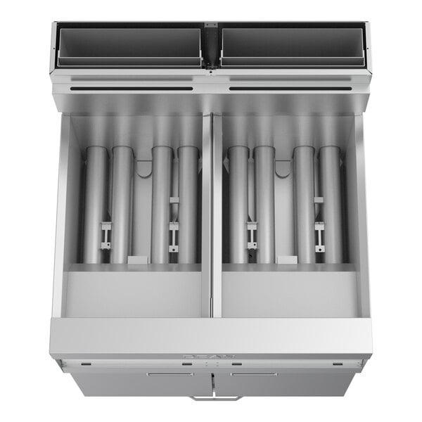 Dean by Frymaster PowerRunner 4FPRG50T Liquid Propane Floor Fryer with (4) 50 lb. Fry pots, Thermatron Controller, and Built-In Filtration - 480,000 BTU