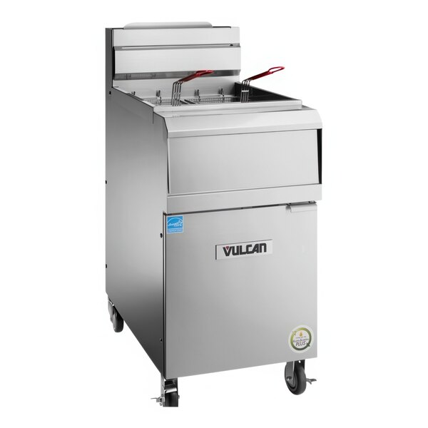 A large stainless steel Vulcan gas floor fryer.