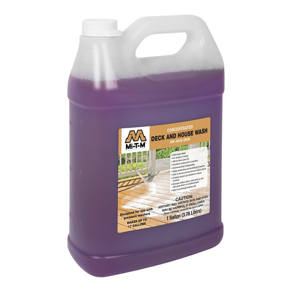 A plastic jug of purple Mi-T-M Deck and House Wash.