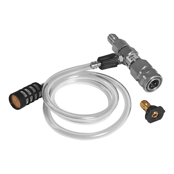 A Mi-T-M low pressure detergent injector tube with a hose connector.
