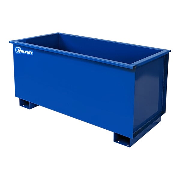A blue Jescraft forklift mortar tub with white text.