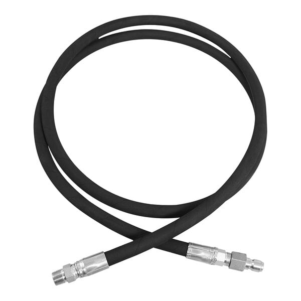 A black Mi-T-M jumper hose with silver metal connectors.