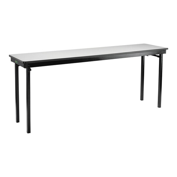 A long rectangular gray National Public Seating Max folding table with black legs and a T-mold edge.