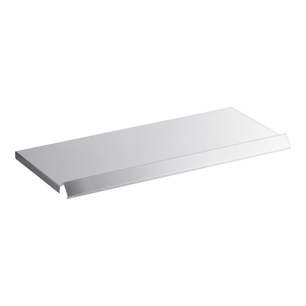 A white rectangular shelf with a metal edge.