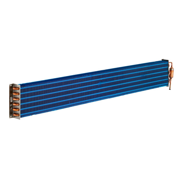 A blue and white heat exchanger with lines.
