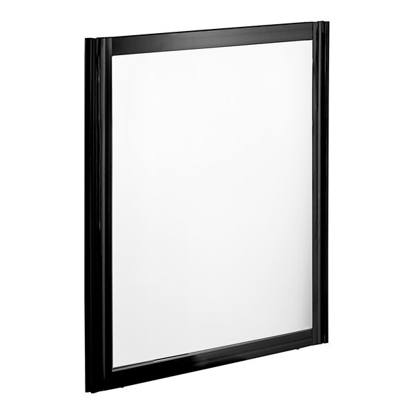 A black framed sliding glass door with a white background.