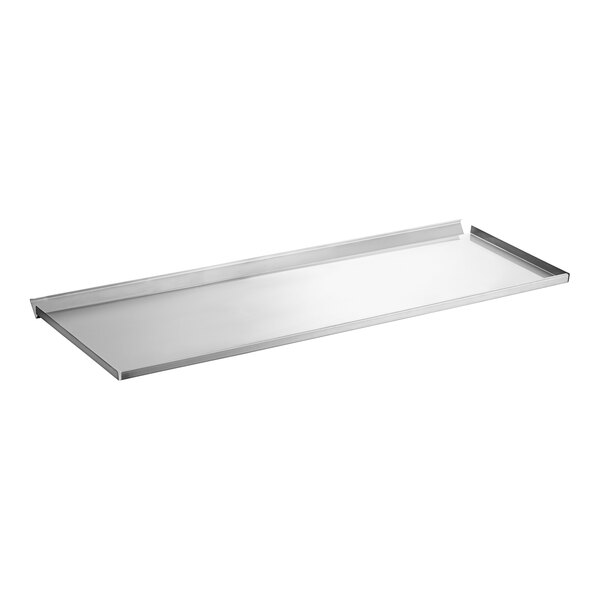 An Avantco stainless steel solid bottom shelf with a metal frame.