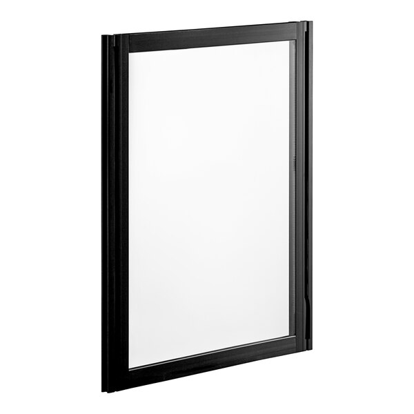 A black rectangular object with white glass sliding doors.