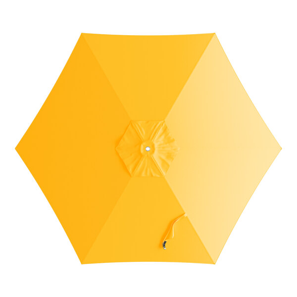 A yellow umbrella with a white center and black tip.