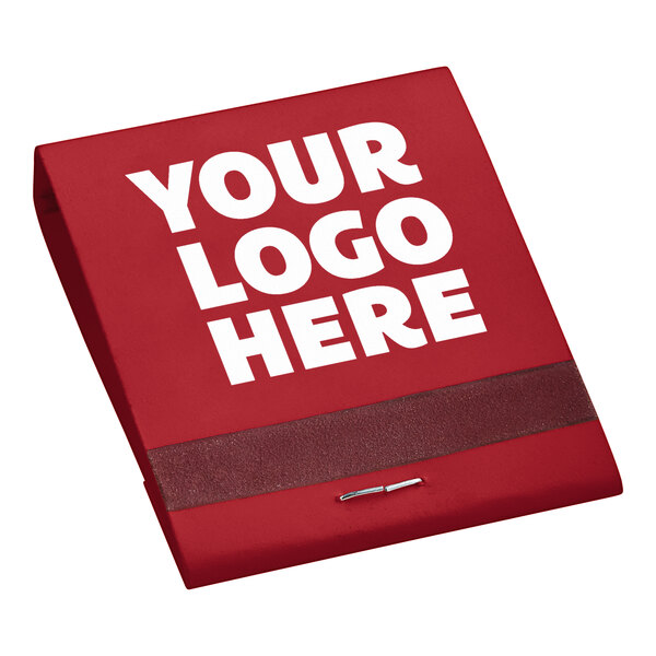 A red matchbook with white text that says Your Logo Here.