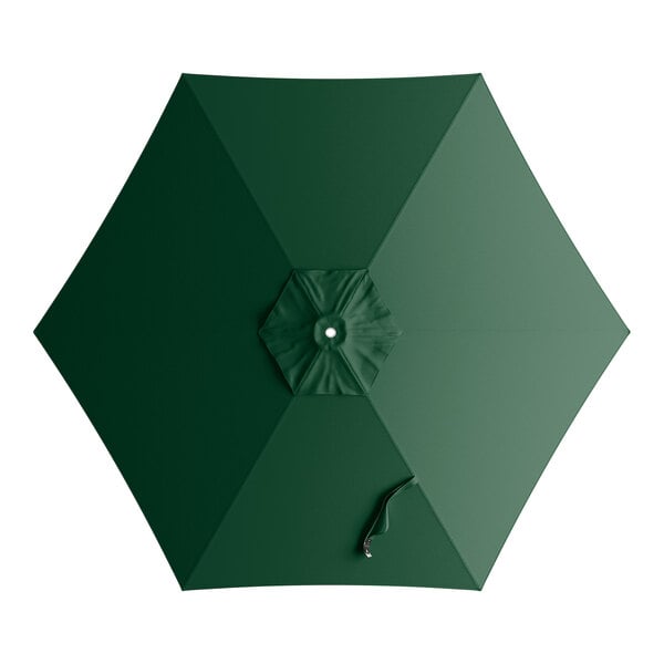 A close up of a green Lancaster Table & Seating umbrella canopy.