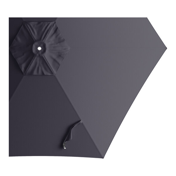 A navy umbrella canopy with a black handle.