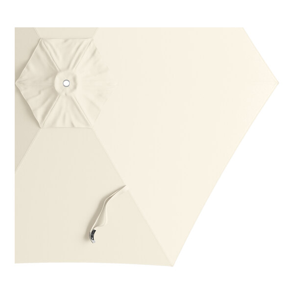 A white umbrella with a white cloth on top.