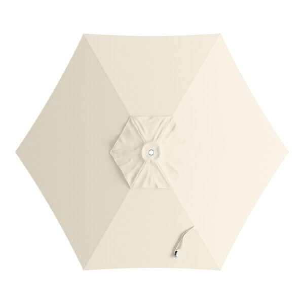 A white umbrella with a white cloth on top.