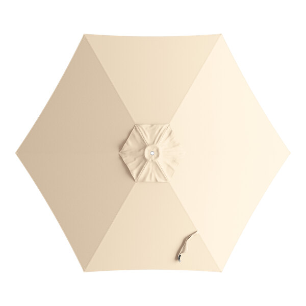 A sand-colored round umbrella canopy for a Lancaster Table & Seating aluminum umbrella.