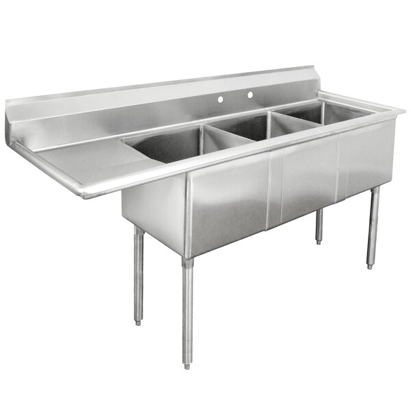 Advance Tabco Fe 3 1515 15 Stainless Steel 3 Compartment Commercial Sink With 1 Drainboard 62 1 2