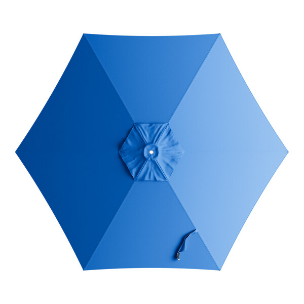 A blue umbrella canopy for a round umbrella with a curved edge.