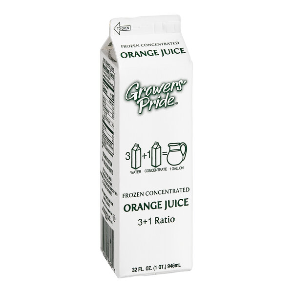 A white carton of Growers' Pride Orange Juice Concentrate.