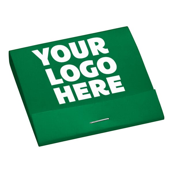 A green matchbook with white text.