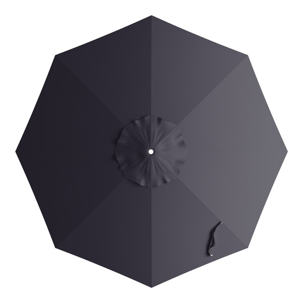 A navy blue umbrella canopy for a round table with a hole in the center.