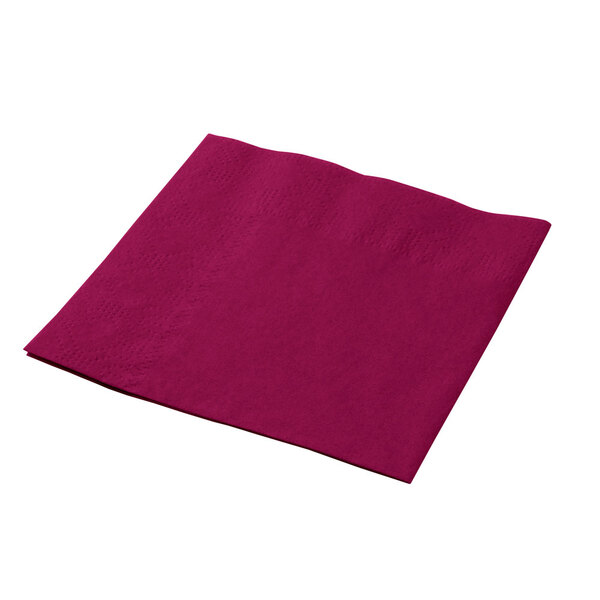 A burgundy Hoffmaster beverage napkin on a white background.