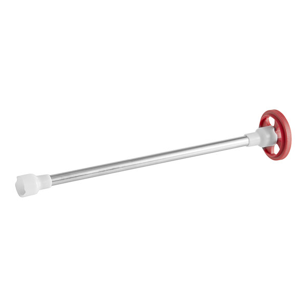 A red and white plastic riser tube with a red handle.