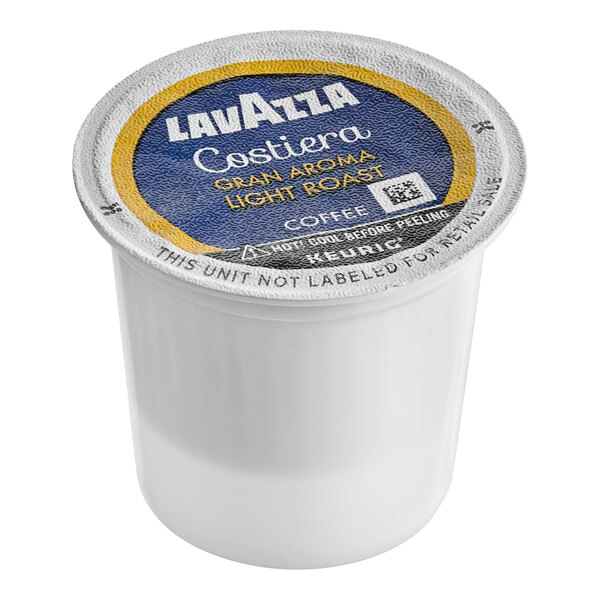 A single-serve Lavazza Gran Aroma light roast coffee pod compatible with Keurig machines.