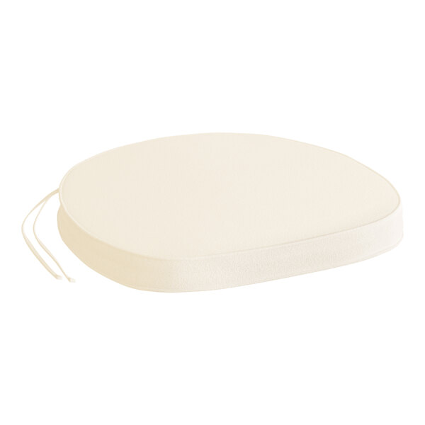 A white cushion with ties for a chair or bar stool.