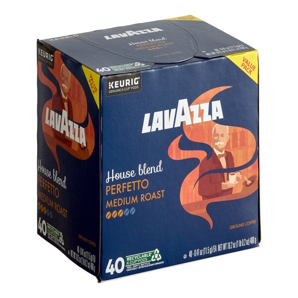 A box of Lavazza Perfetto House Blend Medium Roast single serve Keurig K-Cup coffee pods containing 40 pods.