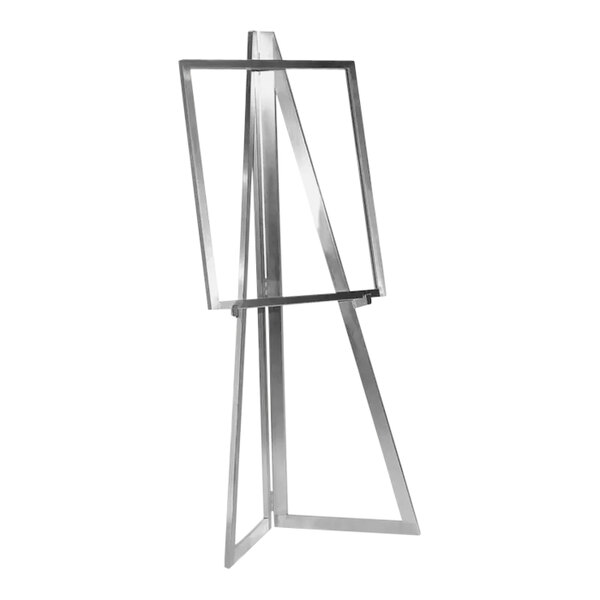 A metal Econoco standing easel with a satin chrome finish.