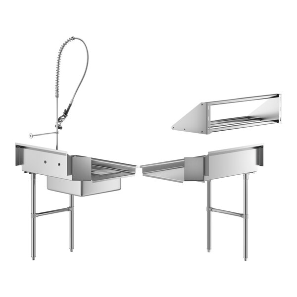 A Regency stainless steel dishtable with a sink, faucet, and drain on the right side.