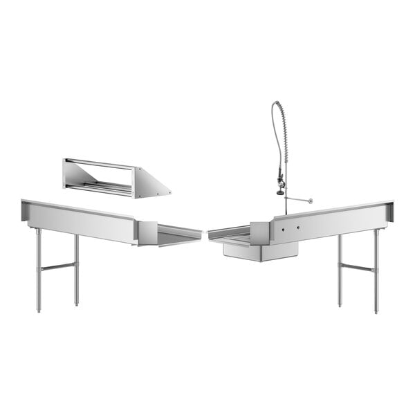 A Regency stainless steel dishtable with a faucet.