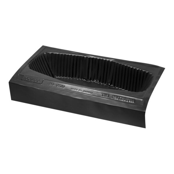 A black plastic Oatey bath tub protector with a handle and a hole in it.