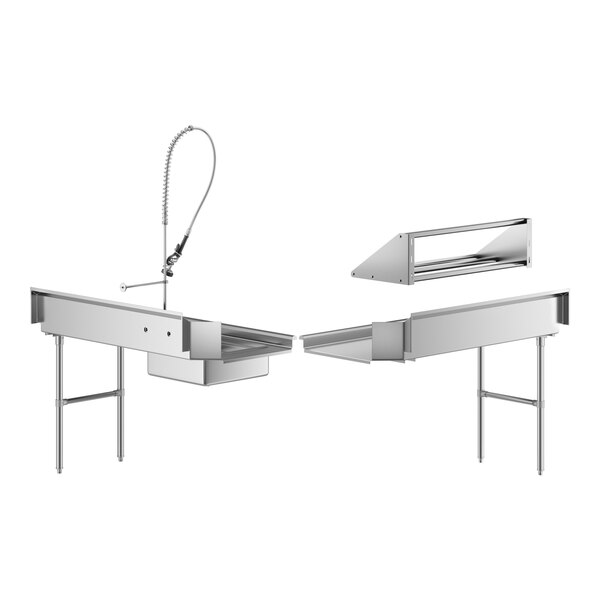 A Regency stainless steel dishtable with a sink, faucet, and drain on the right side.