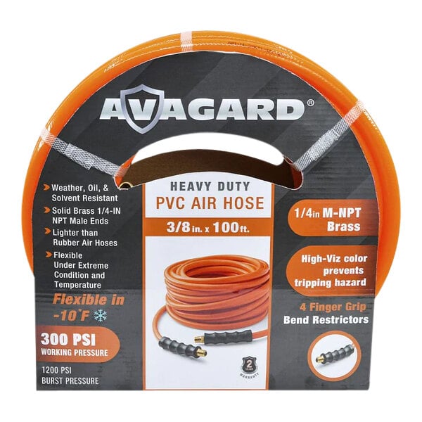 A close-up of a roll of orange BluBird Avagard PVC air hose.