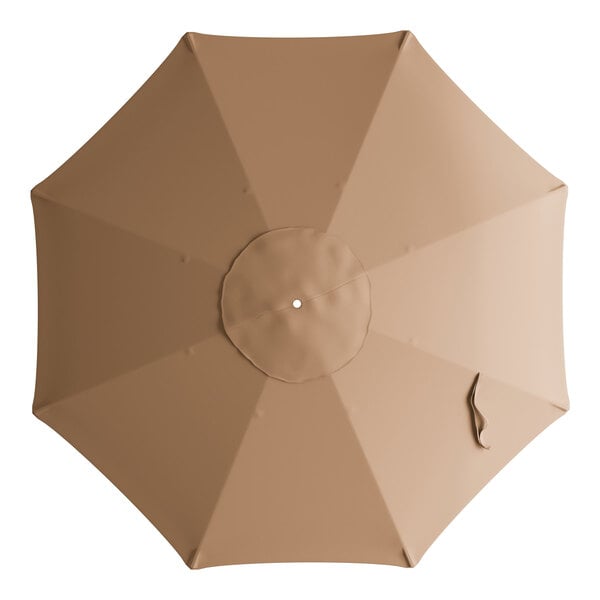 A top view of a Lancaster Table & Seating mocha umbrella canopy on a white background.