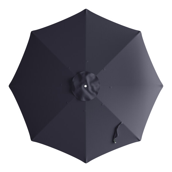 A navy blue umbrella canopy for a round umbrella with a bamboo pulley lift.