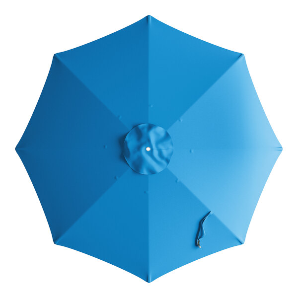 A blue circular umbrella canopy with a white dot.