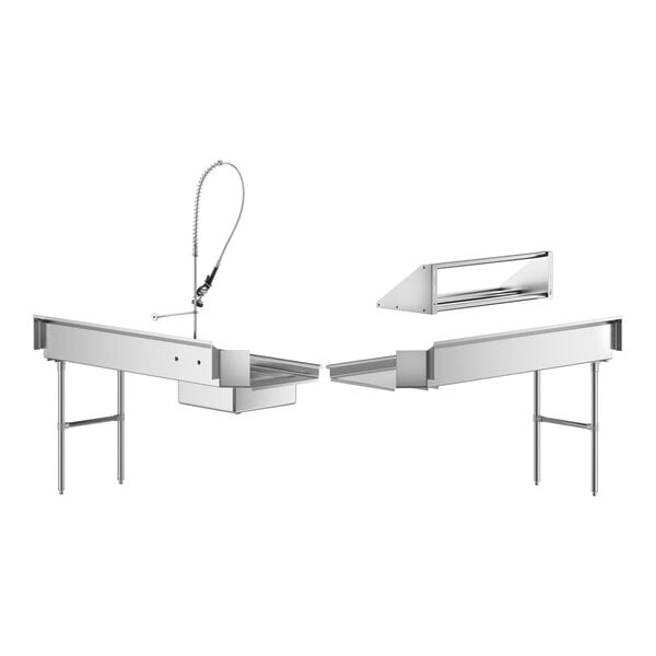 A Regency dishtable with two sinks on a metal stand.