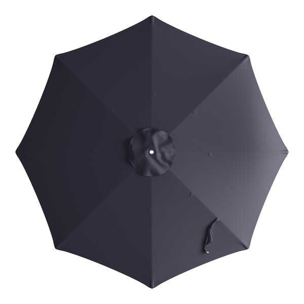 A navy blue umbrella canopy with a white circle on top.