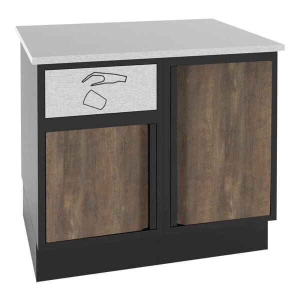 ShopCo 36 3/4" x 30 3/8" x 34" Modular Food and Beverage Cabinet with 1/2 Trash Receptacle - Formica Doors and Marble Counter