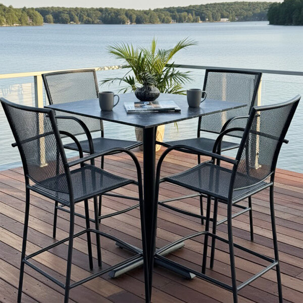 Holland Bar Stool Willow Outdoor Steel Mesh Bar Stool with Black Wrinkle Finish