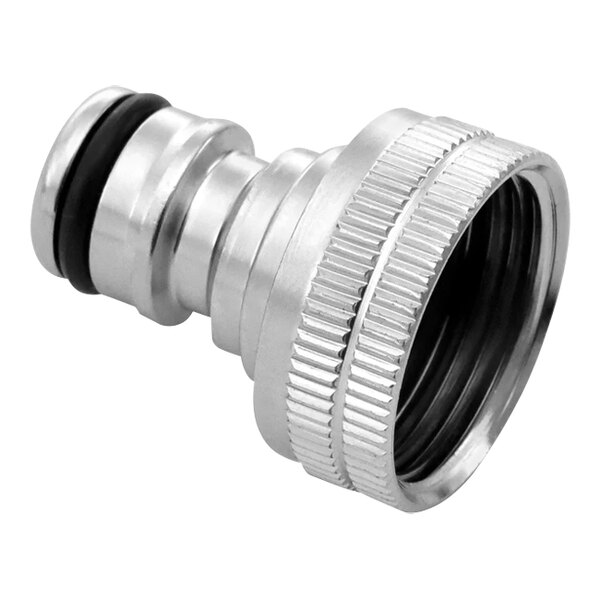 A silver and black BluBird Avagard hose connector plug.