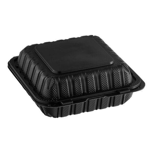 Choice 8" x 8" 1-Compartment Microwaveable Black Mineral-Filled Plastic Hinged Take-Out Container - 150/Case