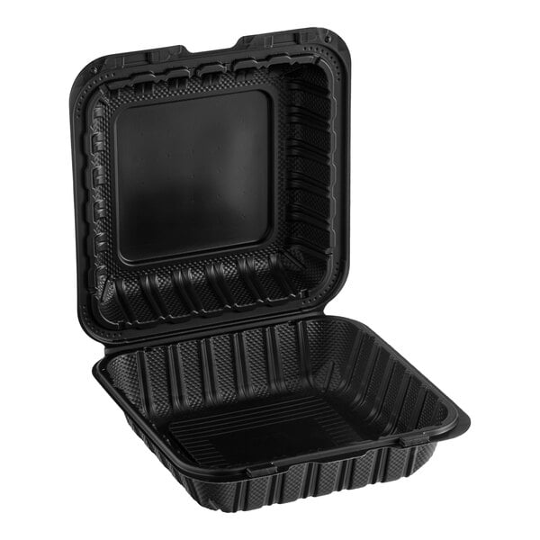 Choice 8" x 8" 1-Compartment Microwaveable Black Mineral-Filled Plastic Hinged Take-Out Container - 150/Case