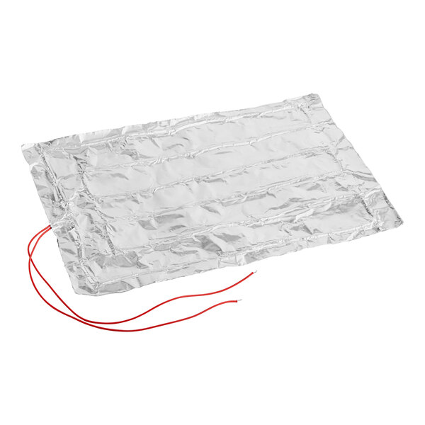 A silver blanket heating element with a red wire.