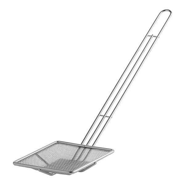 A Pitco stainless steel mesh skimmer with a long handle.