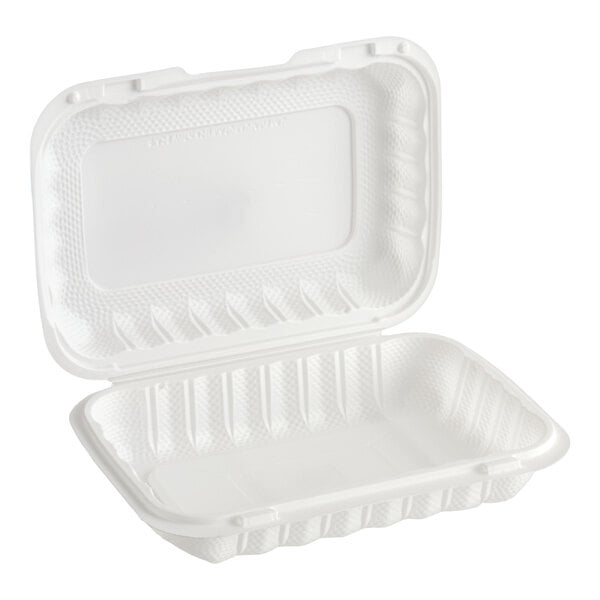 Choice 9" x 6" 1-Compartment Microwaveable White Mineral-Filled Plastic Hinged Take-Out Container - 150/Case