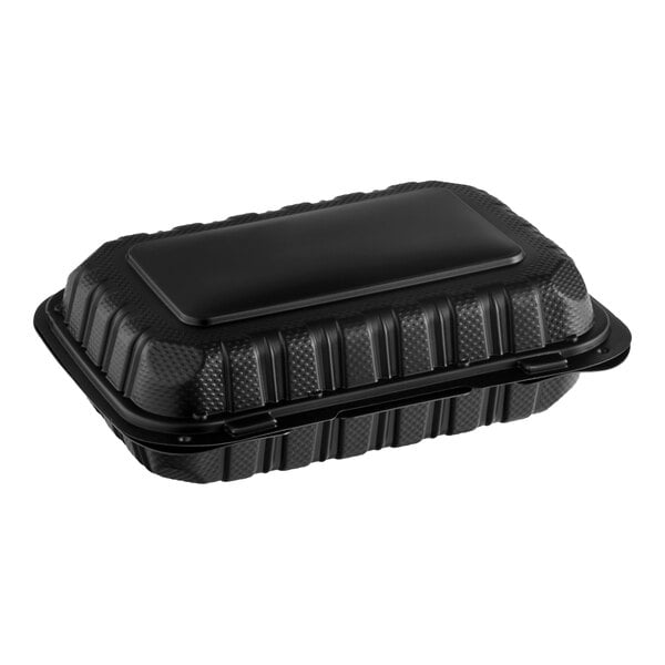 Choice 9" x 6" 1-Compartment Microwaveable Black Mineral-Filled Plastic Hinged Take-Out Container - 150/Case
